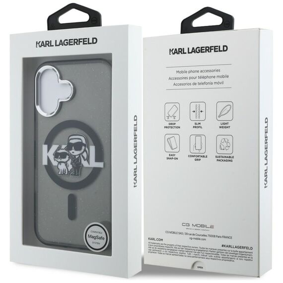 Karl Lagerfeld IML Glitter Karl &amp; Choupette Sketch Logo MagSafe Case for iPhone 16 - Black