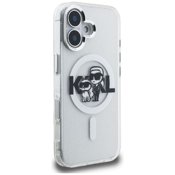 Karl Lagerfeld IML Glitter Karl &amp; Choupette Sketch Logo MagSafe Case for iPhone 16 - Transparent