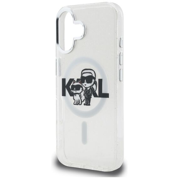 Karl Lagerfeld IML Glitter Karl &amp; Choupette Sketch Logo MagSafe Case for iPhone 16 - Transparent