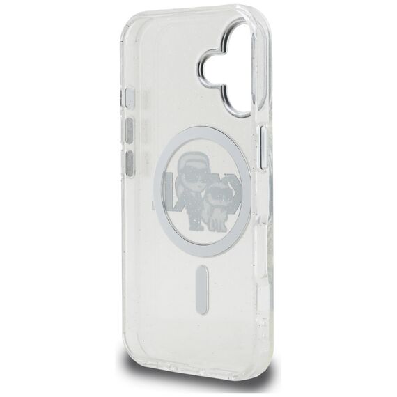 Karl Lagerfeld IML Glitter Karl &amp; Choupette Sketch Logo MagSafe Case for iPhone 16 - Transparent