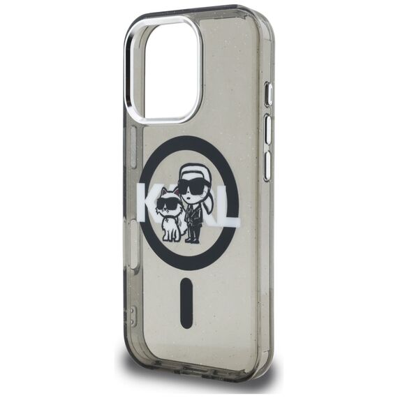 Karl Lagerfeld IML Glitter Karl &amp; Choupette Sketch Logo MagSafe Case for iPhone 16 Pro - Black
