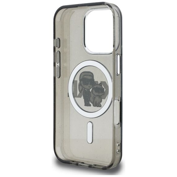 Karl Lagerfeld IML Glitter Karl &amp; Choupette Sketch Logo MagSafe Case for iPhone 16 Pro - Black
