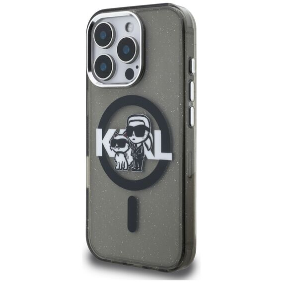 Karl Lagerfeld IML Glitter Karl &amp; Choupette Sketch Logo MagSafe Case for iPhone 16 Pro Max - Black