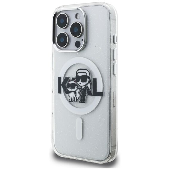 Karl Lagerfeld IML Glitter Karl &amp; Choupette Sketch Logo MagSafe Case for iPhone 16 Pro Max - Clear