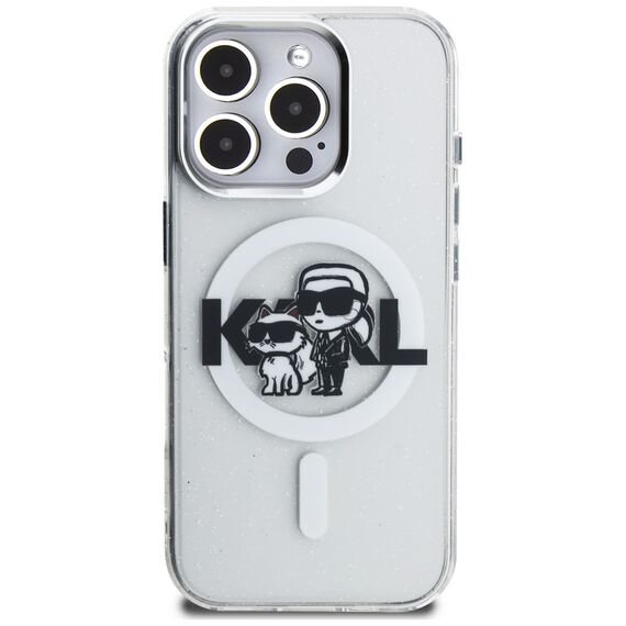 Karl Lagerfeld IML Glitter Karl &amp; Choupette Sketch Logo MagSafe Case for iPhone 16 Pro Max - Clear