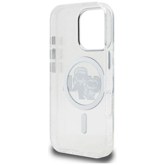 Karl Lagerfeld IML Glitter Karl &amp; Choupette Sketch Logo MagSafe Case for iPhone 16 Pro Max - Clear