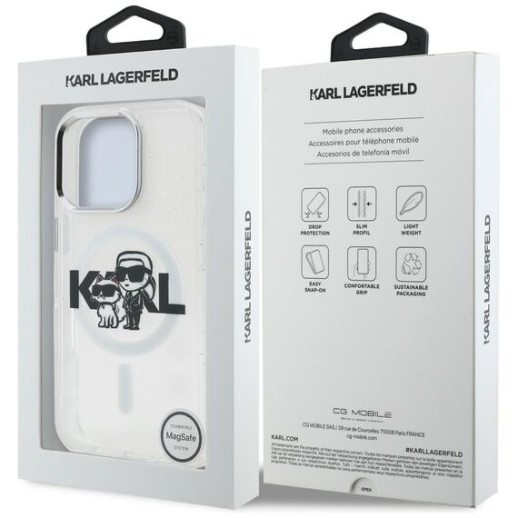 Karl Lagerfeld IML Glitter Karl &amp; Choupette Sketch Logo MagSafe Case for iPhone 16 Pro Max - Clear