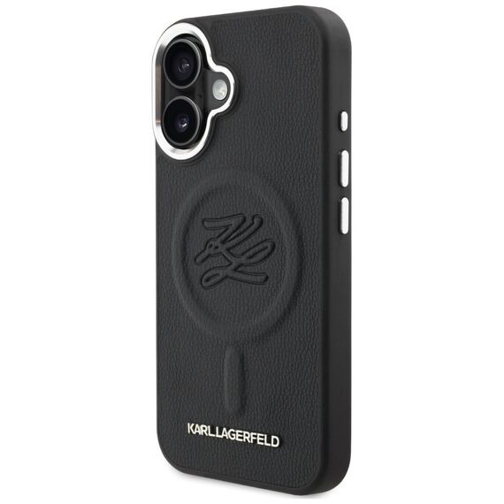 Karl Lagerfeld Initial &amp; Metal Logo MagSafe Case for iPhone 16 - Black