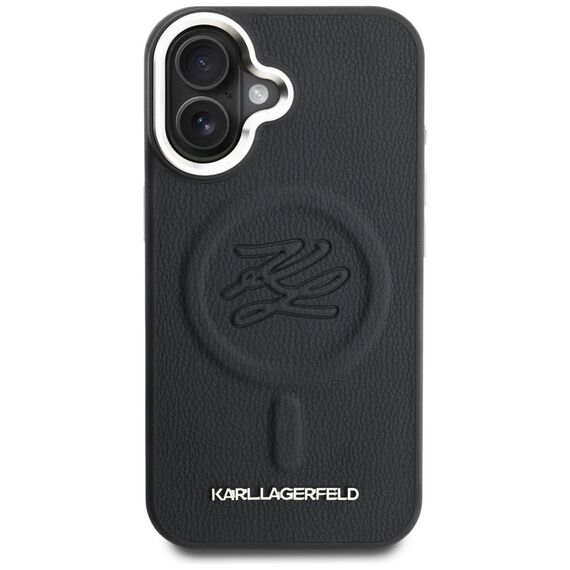 Karl Lagerfeld Initial &amp; Metal Logo MagSafe Case for iPhone 16 - Black