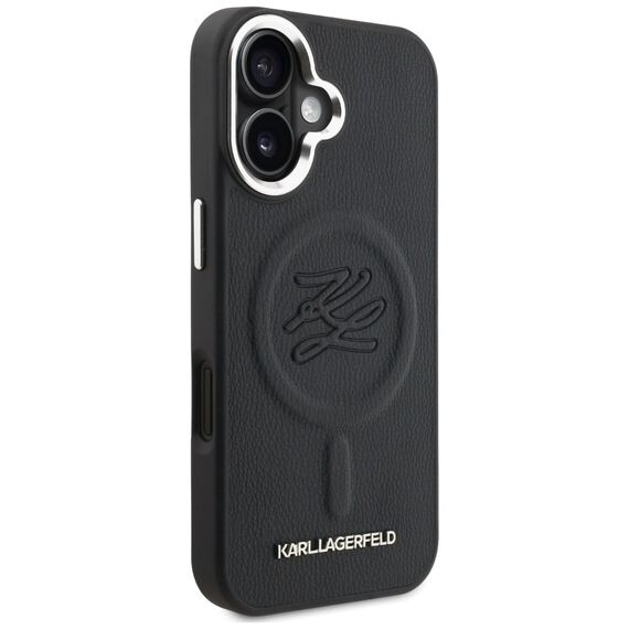 Karl Lagerfeld Initial &amp; Metal Logo MagSafe Case for iPhone 16 - Black