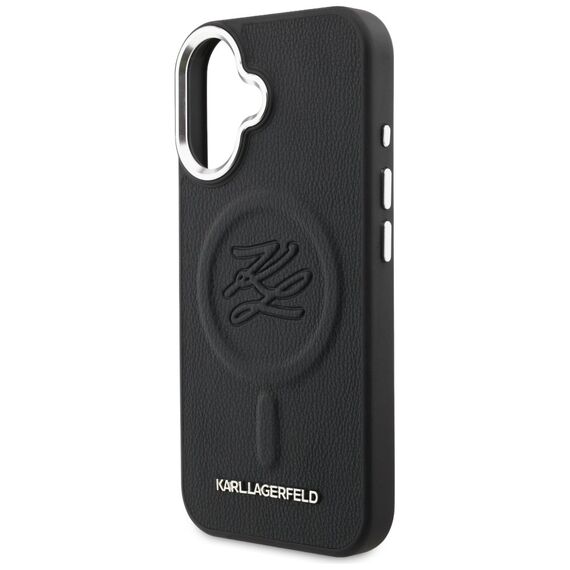 Karl Lagerfeld Initial &amp; Metal Logo MagSafe Case for iPhone 16 - Black