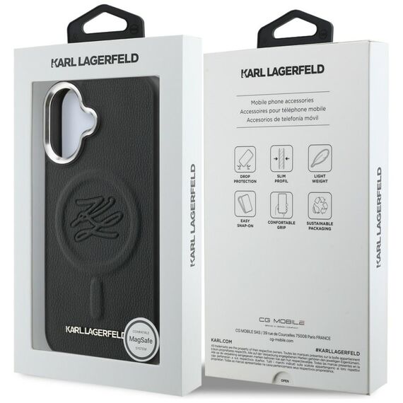 Karl Lagerfeld Initial &amp; Metal Logo MagSafe Case for iPhone 16 - Black