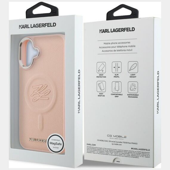 Karl Lagerfeld Initial &amp; Metal Logo MagSafe Case for iPhone 16 Plus - Pink
