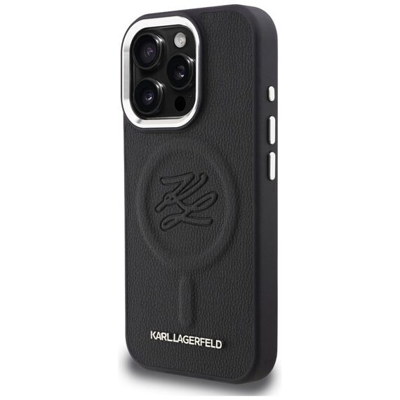 Karl Lagerfeld Initial &amp; Metal Logo MagSafe Case for iPhone 16 Pro - Black