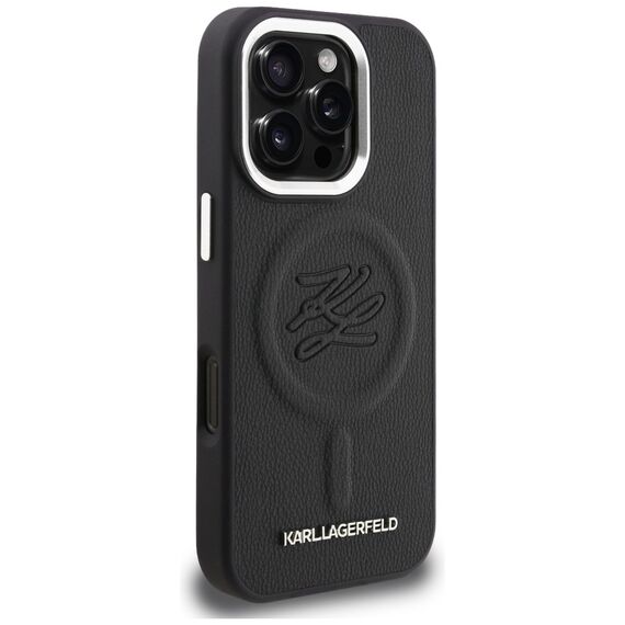 Karl Lagerfeld Initial &amp; Metal Logo MagSafe Case for iPhone 16 Pro - Black