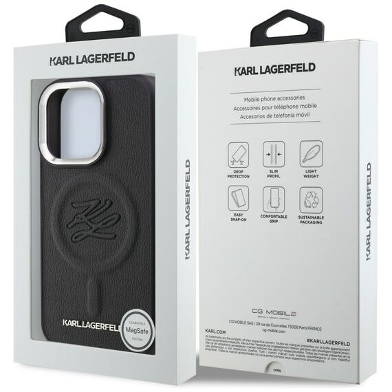 Karl Lagerfeld Initial &amp; Metal Logo MagSafe Case for iPhone 16 Pro - Black