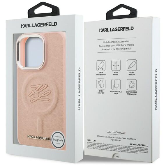 Karl Lagerfeld Initial &amp; Metal Logo MagSafe Case for iPhone 16 Pro Max - Pink