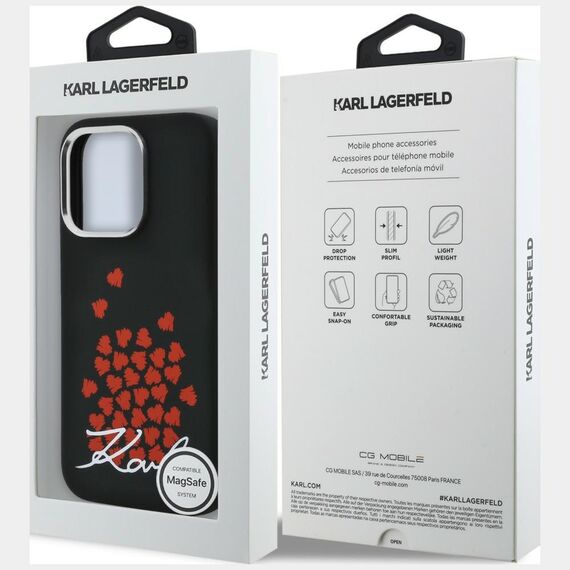 Karl Lagerfeld Silicone Heart Sign Logo MagSafe Case for iPhone 16 Pro - Black