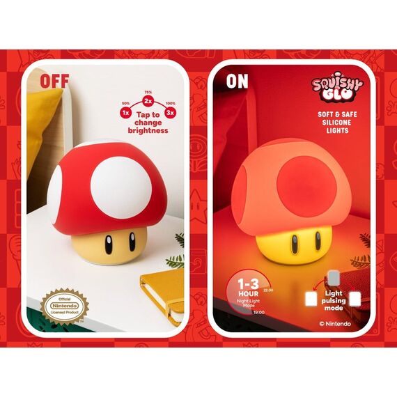 Super Mario SquishyGlo Silicon Light Super Mushroom Rechargeable 15 cm