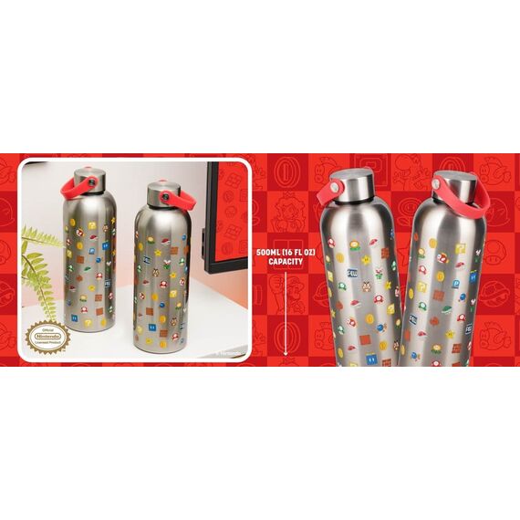 Super Mario Metal Water Bottle with Carry Loop