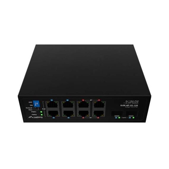 LANBERG ILGE-8P-2S-120 LIGHT INDUSTRIAL POE SWITCH 4XBT 4XAT 2XSFP DIN GIGABIT ETHERNET
