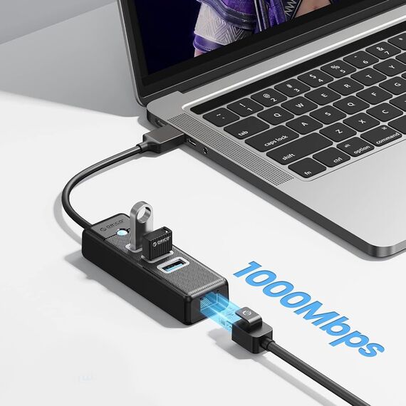 Orico PW3UR25-U3 USB Hub 4-Port 3x USB-A 3.0 1x RJ45 2.5G Ethernet 0.15m - Black