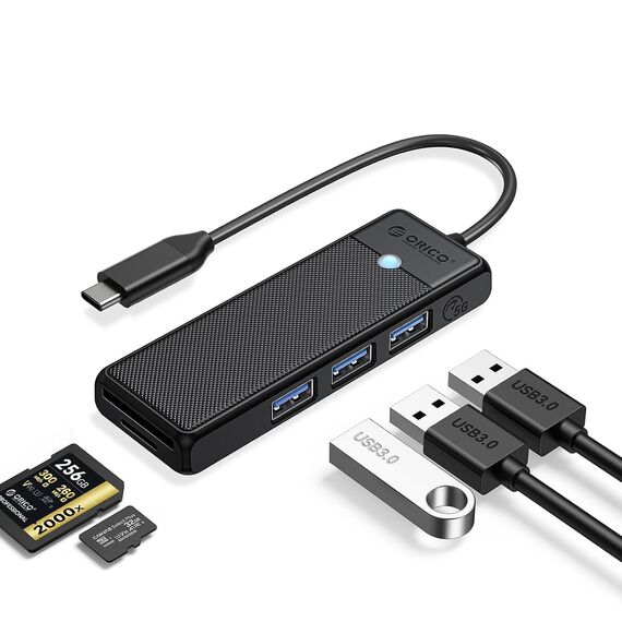 Orico PAPW3AT-U3 USB Hub 4-port 3x USB-A 3.0 with microSD/SD card reader 1.8 m - black