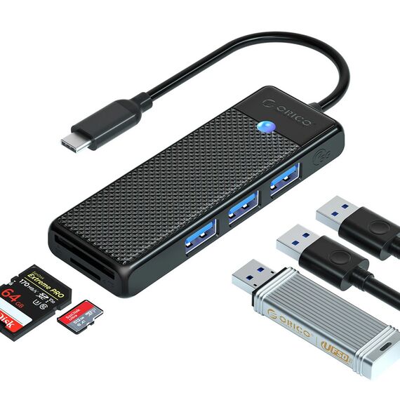 Orico PAPW3AT-C3 USB Hub 4-port 3x USB-A 3.0 with microSD/SD card reader 0.15 m - black
