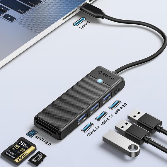 Orico PAPW3AT-C3 USB Hub 4-port 3x USB-A 3.0 with microSD/SD card reader 0.15 m - black