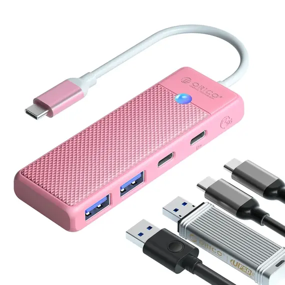 Orico PAPW2AC-C3-C3 USB Hub 4-port 2x USB-A 3.0 1x USB-C 3.0 with USB-C PD 100W charging 0.15m - pink