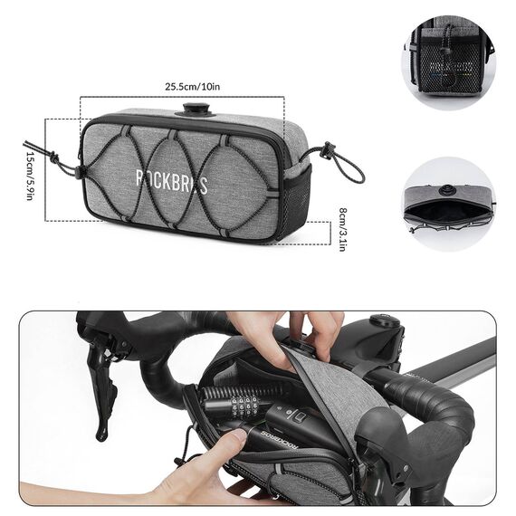 Torba na kierownicę 1,9L Rockbros TL001 ROAD TO SKY wodoodporna – szara