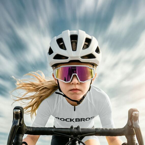 Okulary rowerowe Rockbros SP383 Shining Warrior - matowa biała ramka, polaryzowane czerwone soczewki