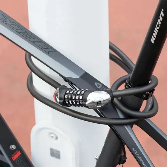 Zapięcie rowerowe Rockbros RKS531 – linka stalowa, szyfr 5-cyfrowy + LED, 180 cm