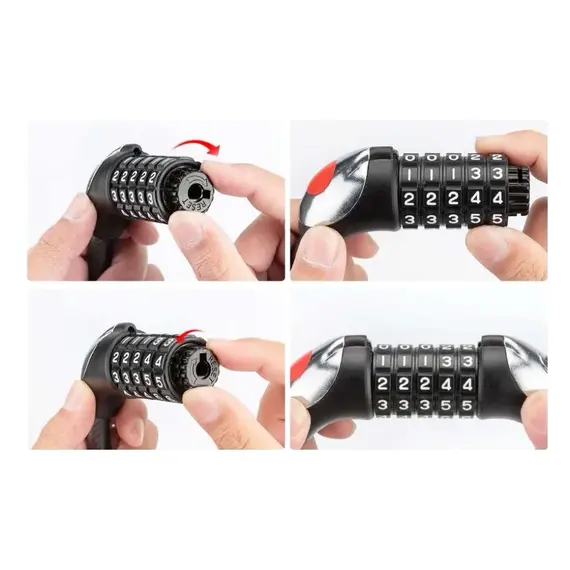 Zapięcie rowerowe Rockbros RKS531 – linka stalowa, szyfr 5-cyfrowy + LED, 180 cm
