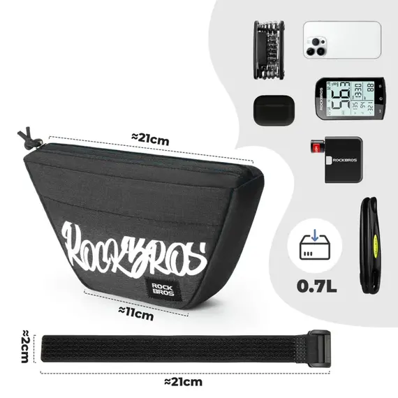 Torba na kierownicę Rockbros G011 Flash Journey – trapezoidalna, czarna