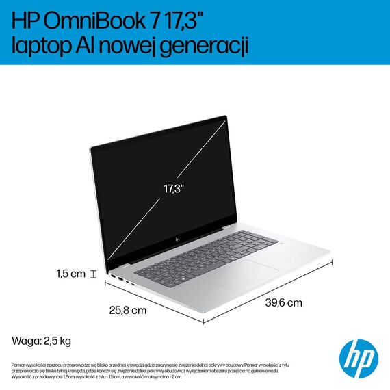 HP OmniBook 7 17-dc0219nw Ultra 5 226V 17.3"FHD Touch IPS 400nits Glare 16GB LPDDR5X SSD1TB Arc 130V Cam 5MP+IR 83Wh Win11 Ice Silver 2Y