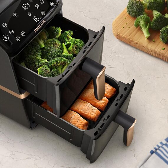 Philips 4000 series NA462/80 fryer Double 10 L Stand-alone 2750 W Hot air fryer Black, Gold, Grey