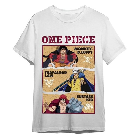 One Piece T-Shirt Luffy/Trafalgar/Eustass White Size XL