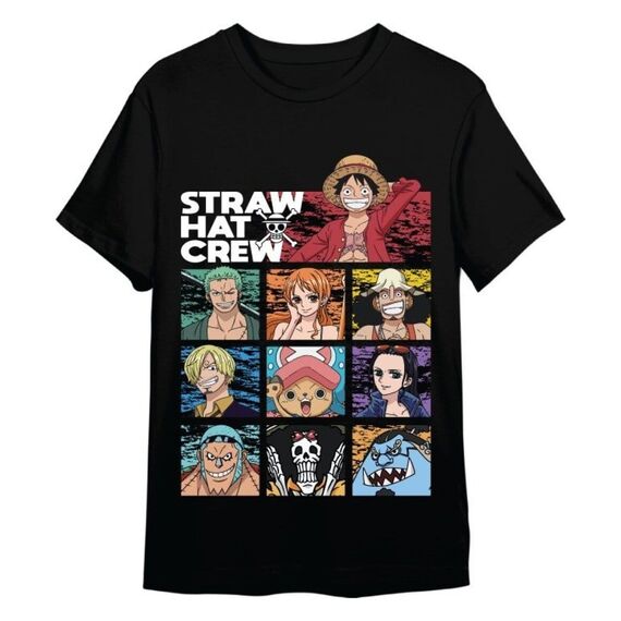One Piece T-Shirt Straw Hat Crew Black Size S