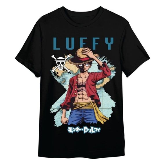 One Piece T-Shirt Monkey D. Luffy Mapa Black