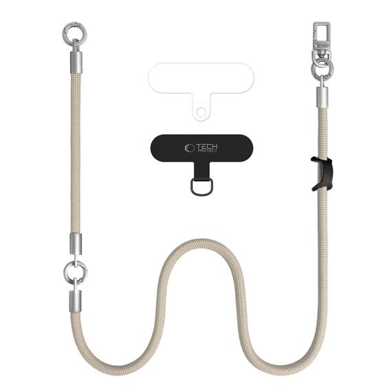 Tech-Protect C10S Crossbody Phone Lanyard (114 cm) + Wrist Strap (31 cm) - Beige Titanium