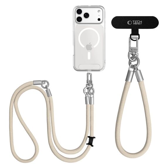 Tech-Protect C10S Crossbody Phone Lanyard (114 cm) + Wrist Strap (31 cm) - Beige Titanium