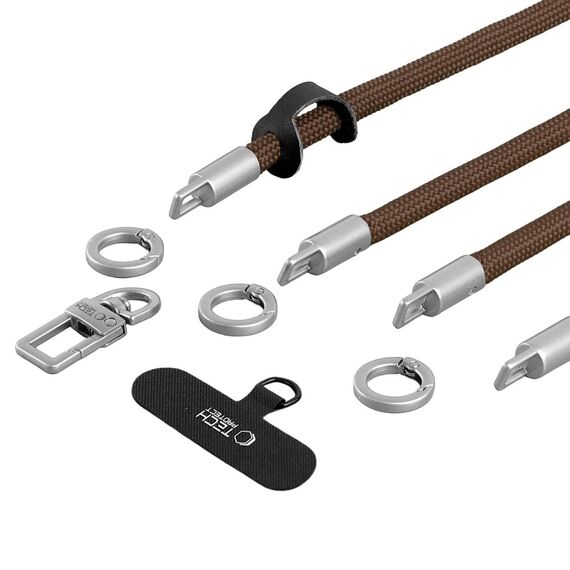 Tech-Protect C10S Crossbody phone lanyard (114 cm) + wrist strap (31 cm) - brown-titanium