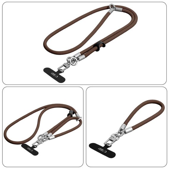 Tech-Protect C10S Crossbody phone lanyard (114 cm) + wrist strap (31 cm) - brown-titanium