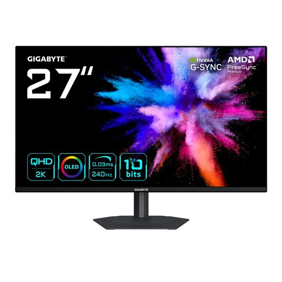 GIGABYTE GO27Q24A 27” OLED 2K QHD Gaming Monitor- 2560 x 1440, 240Hz, 0.03ms, 400 cd/m2, FreeSync Premium, G-Sync Compatible, HDMI 2.1, Displayport 1.4