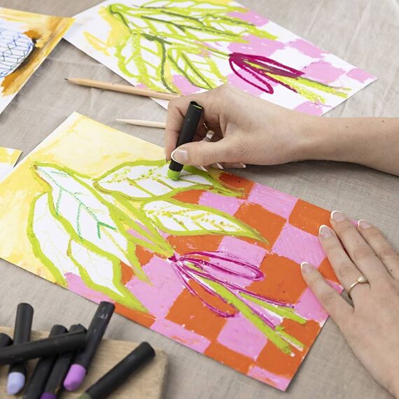 DIY Kit - Craft Kit Oil Pastels, flowers, assorted colours (9772631) / Toys