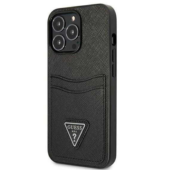 Etui Guess Saffiano Triangle Logo Cardslot na iPhone 13 / 13 Pro - czarne