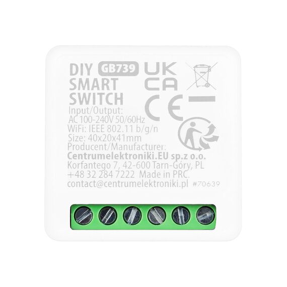 GreenBlue Flush-Mount WiFi Relay, Android/iOS/Alexa/Google Home, 100–240 V AC, 50/60 Hz, max. 16 A, for 150 W LEDs, GB739
