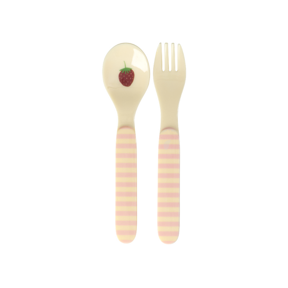 Rice - Kids Melamine Spoon and Fork - Pink ABC Print - Child-Friendly Size / Baby and Children
