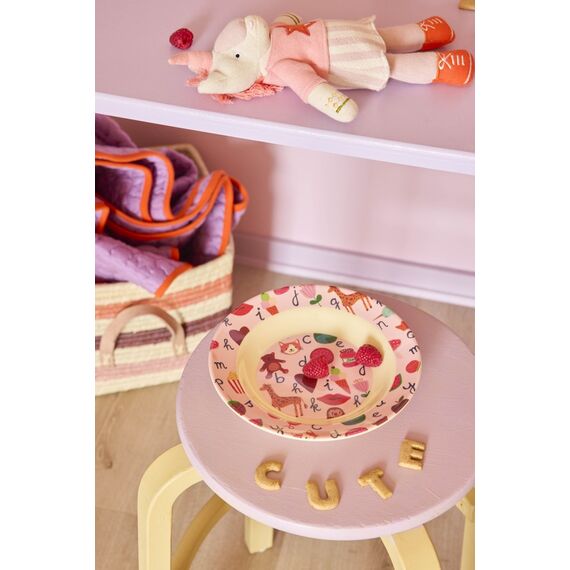 Rice - Melamine Kids Bowl with ABC Print - Pink - 250 ml / Baby and Children